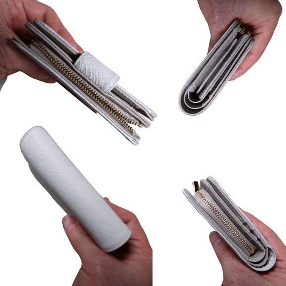 agnès b. White Bi-Fold Wallet – Saffiano Leather, Gray Lining, Minimalist French - Picture 3 of 9